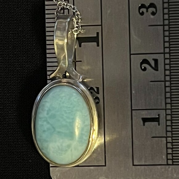 Genuine Larimar & Sterling Silver Pendant on Italian Sterling Silver Chain - Picture 10 of 16